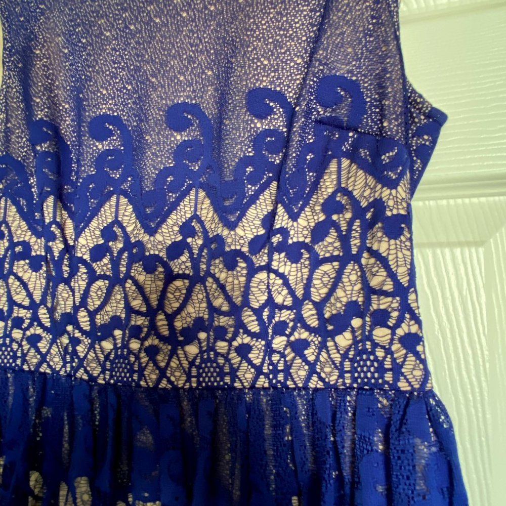 Blue Lace Dress London Time Size 6 Fit & Flare Sleeveless Lace Zip - Picture 4 of 8